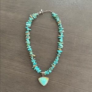 Turquoise Beaded Necklace with Silver Pendant